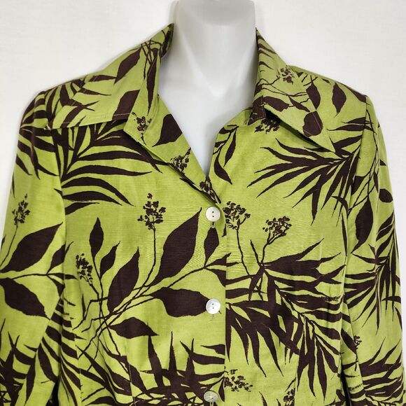 Savvy By Rafael Women Jacket Size 6 Floral Linen Silk Button Up 3/4 Sleeve Green - Picture 3 of 10
